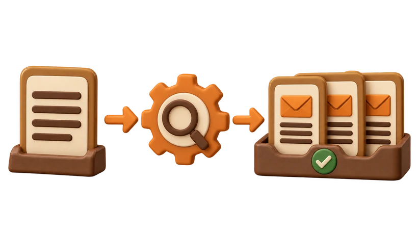 Transcript becomes a sequence of emails, delivered automatically.