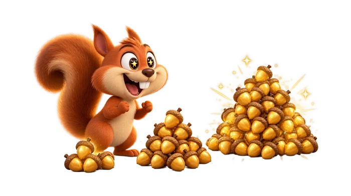 Squirrel presenting extra acorn top-up piles